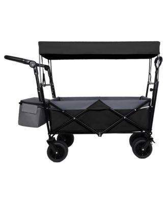 480Lbs Collapsible Wagon Cart with Removable Canopy, Push Pull Handle,7 inch All Terrain Wheels for Camping Shopping Garden Sports