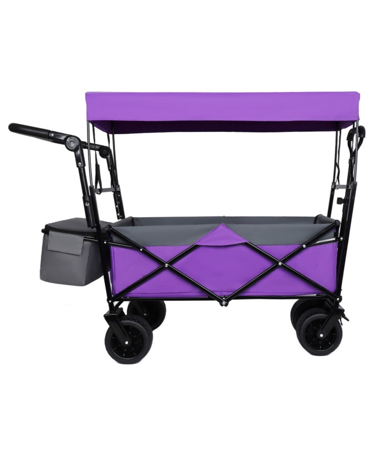 ECHTPeak 480Lbs Collapsible Wagon Cart with Removable Canopy, Push Pull Handle,7 inch All Terrain Wheels for Camping Shopping Garden Sports - Purple