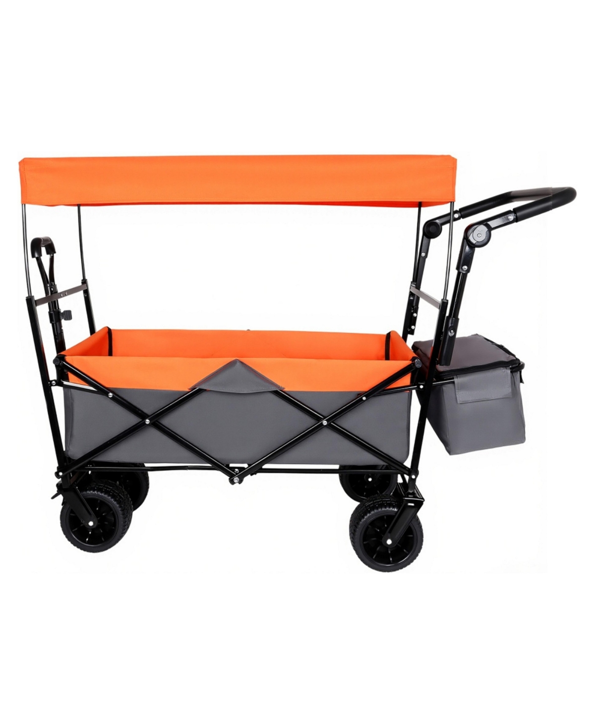ECHTPeak 480Lbs Collapsible Wagon Cart with Removable Canopy, Push Pull Handle,7 inch All Terrain Wheels for Camping Shopping Garden Sports - Orange