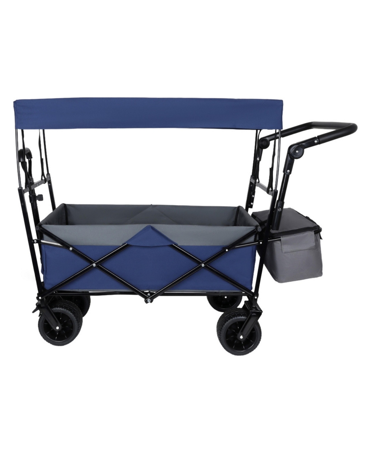 ECHTPeak 480Lbs Collapsible Wagon Cart with Removable Canopy, Push Pull Handle,7 inch All Terrain Wheels for Camping Shopping Garden Sports - Dark Blu