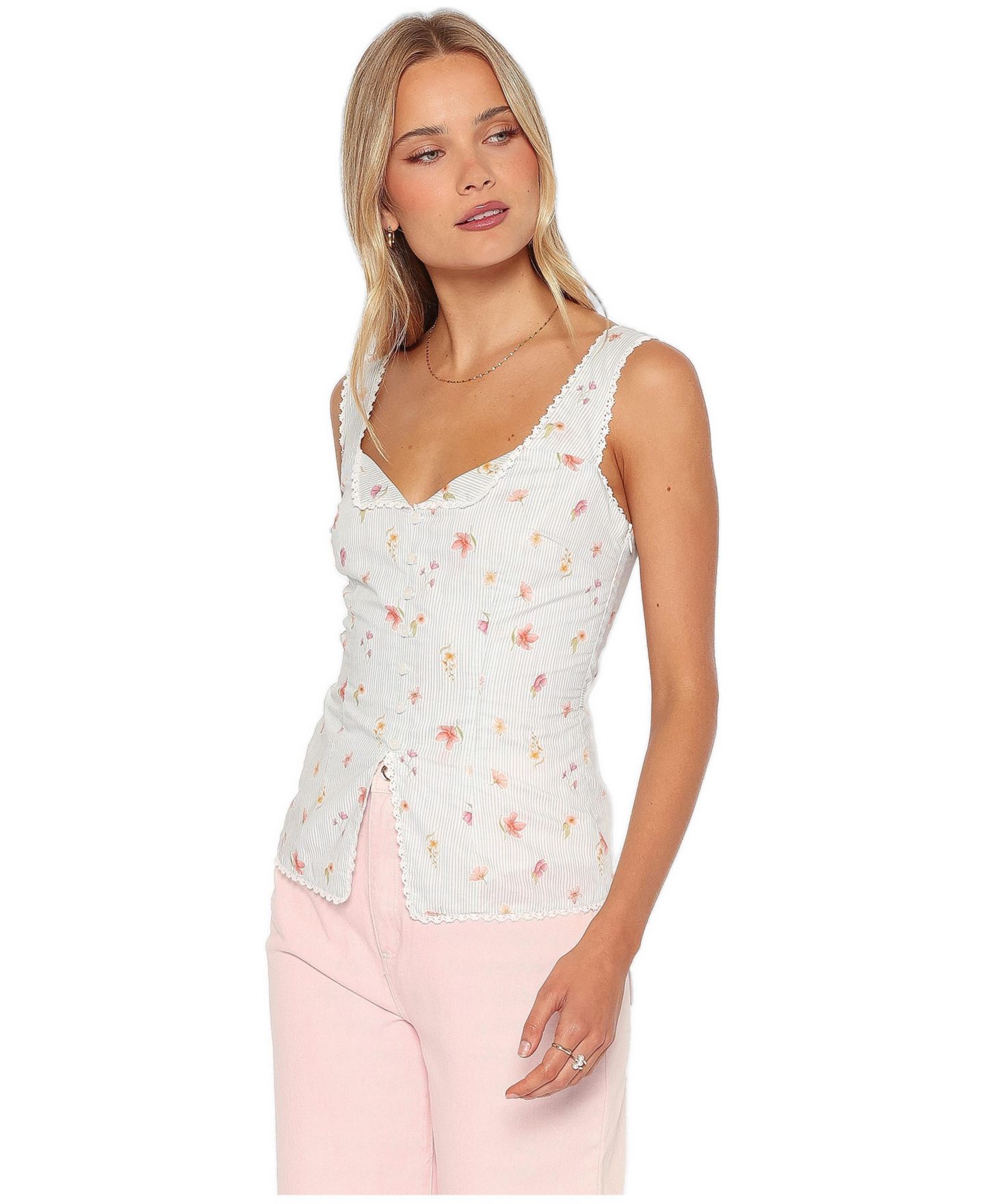 Женский топ Petal and Pup Ana Sleeveless V-Neck Lace-Trim, цвет: Синий полосатый — фото 2