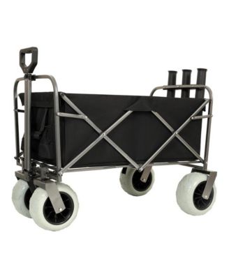 Folding Fishing Wagon Cart with Rod Holders,500lbs All Terrain Utility Cart with 9 inch Pneumatic Wheels for Beach, Camping, Gardening