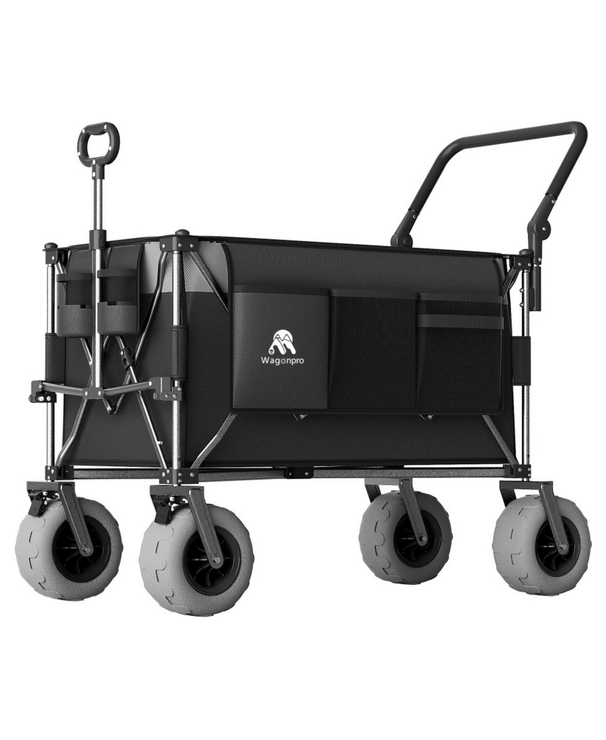 ECHTPeak 48 Inch Push Pull Folding Wagon Cart,All Terrain Balloon Wheels,Large Capacity Foldable Utility Cart for Beach,Camping,Outdoor Transport