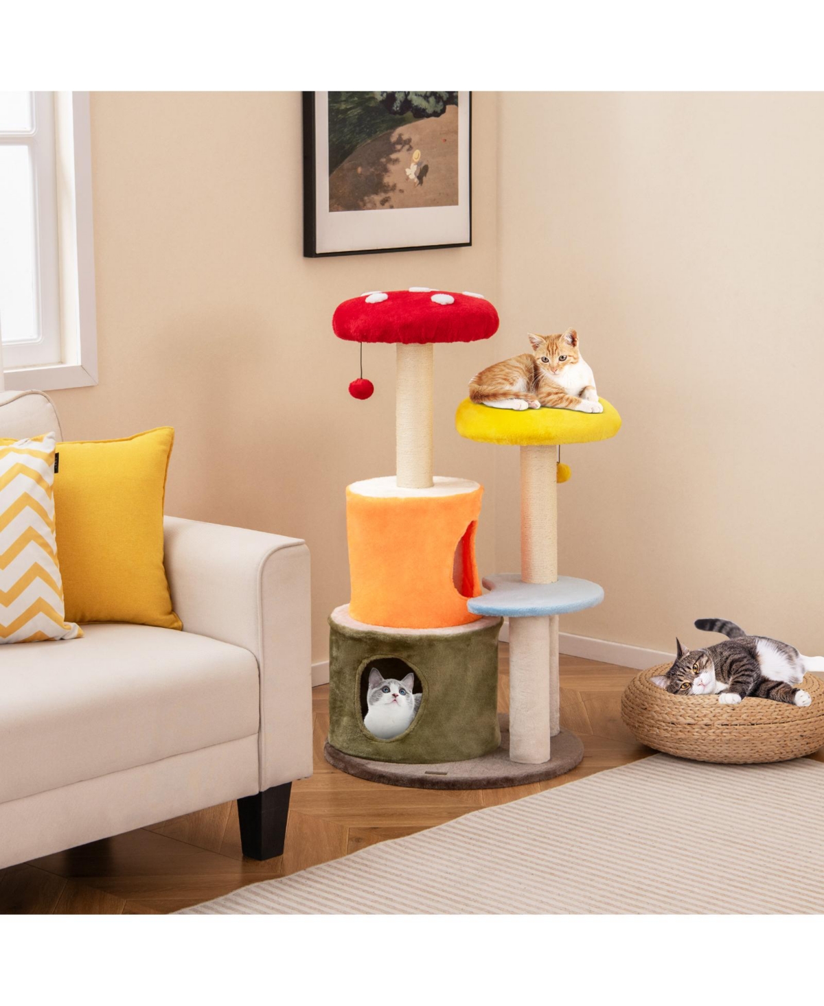 Zeny 43 Inch Cat Tree with 2 Condos and Padded Platforms - Red