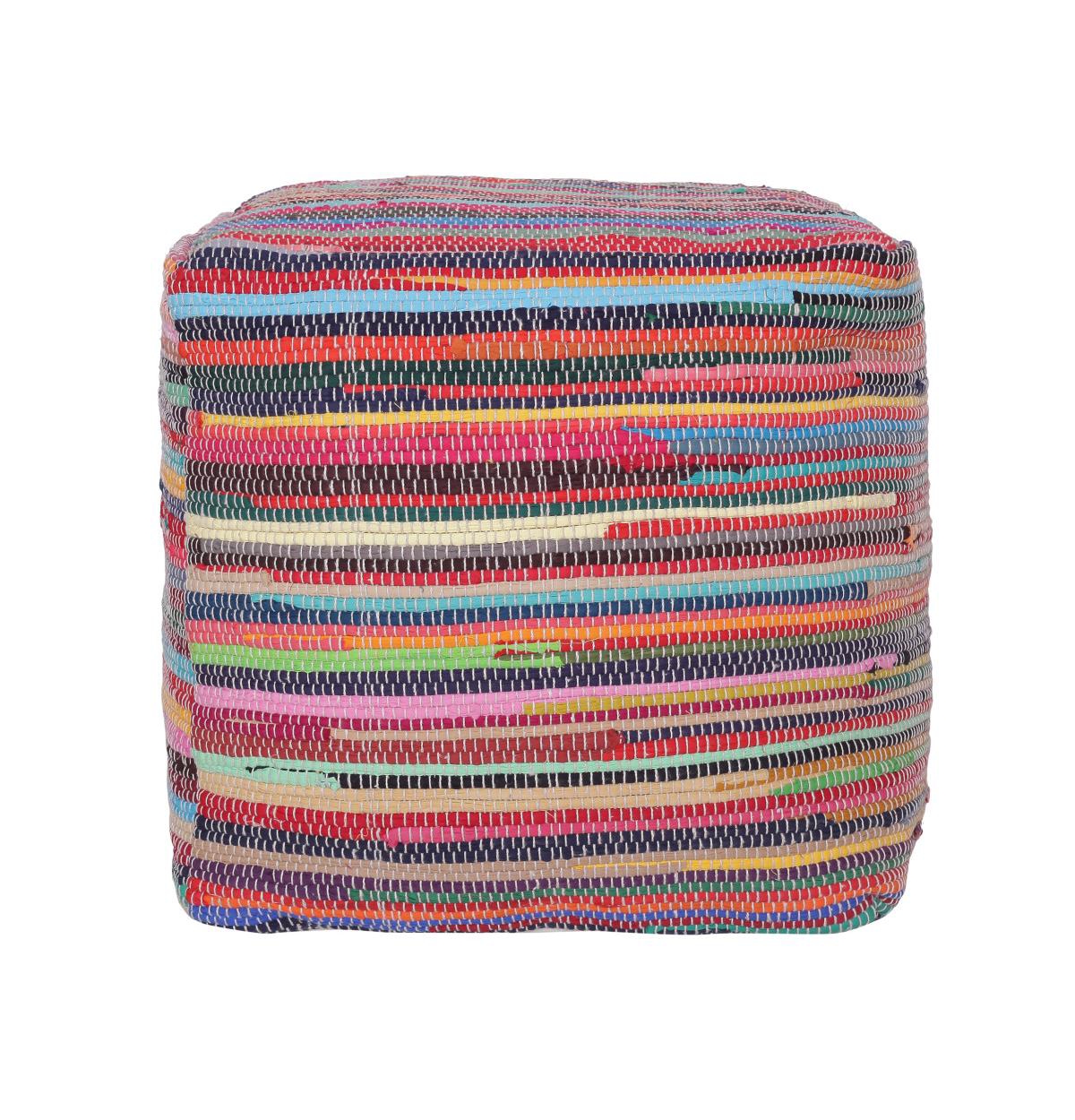 HomeRoots 18"And Cotton Cube Striped Pouf Ottoman