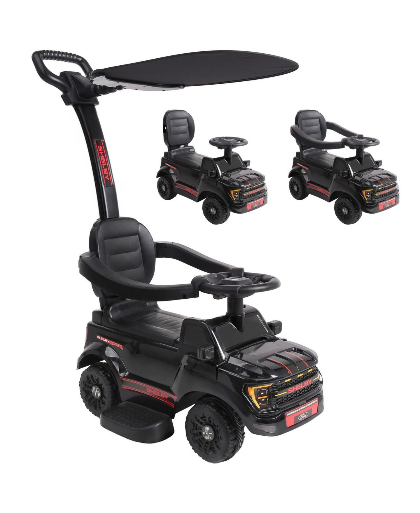 Детская игрушка Glintex Licensed Ford Shelby 3-in-1 Push Car, 25 kg Capacity, 1–3 года, цвет: Чёрный — фото 1