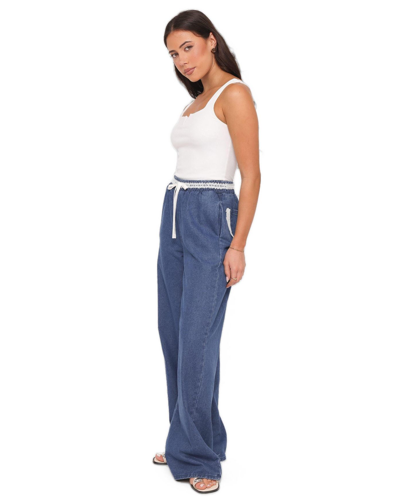 Женские брюки Petal and Pup Siun High-Rise Wide-Leg Pull-On Denim Joggers — фото 2