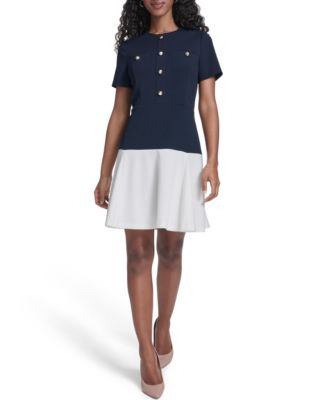 Petite Colorblock Short-Sleeve Fit & Flare Dress