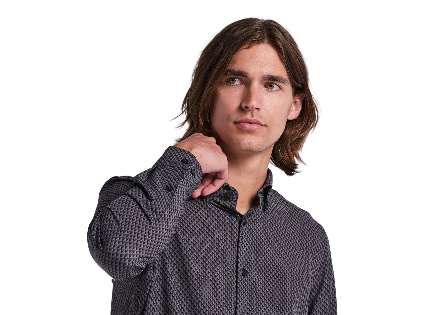 Мужская рубашка Perry Ellis Long-Sleeve Slim-Fit Diamond Geometric Print, цвет: Чёрный — фото 4