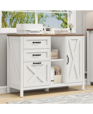 Farmhouse 3-Drawer 37.4-in Lateral File Cabinet with Storage Cabinet and Adjustable Hanging Rails