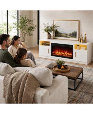 70" MDF Electric Fireplace TV Stand, 36in 1500W 120V Fireplace Insert with 12 Color Flame, Media Console for TVs up to 70"