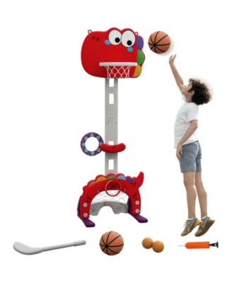 5-in-1 Adjustable-Height Dinosaur-Themed Multi-Game Basketball Hoop, Ages 3-6