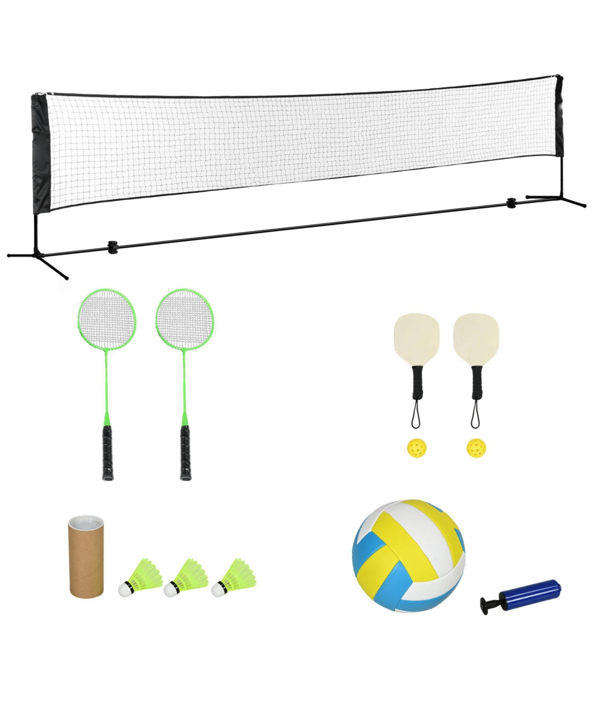 Glintex 17-ft Portable Badminton, Volleyball and Pickleball Set with Adjustable Net