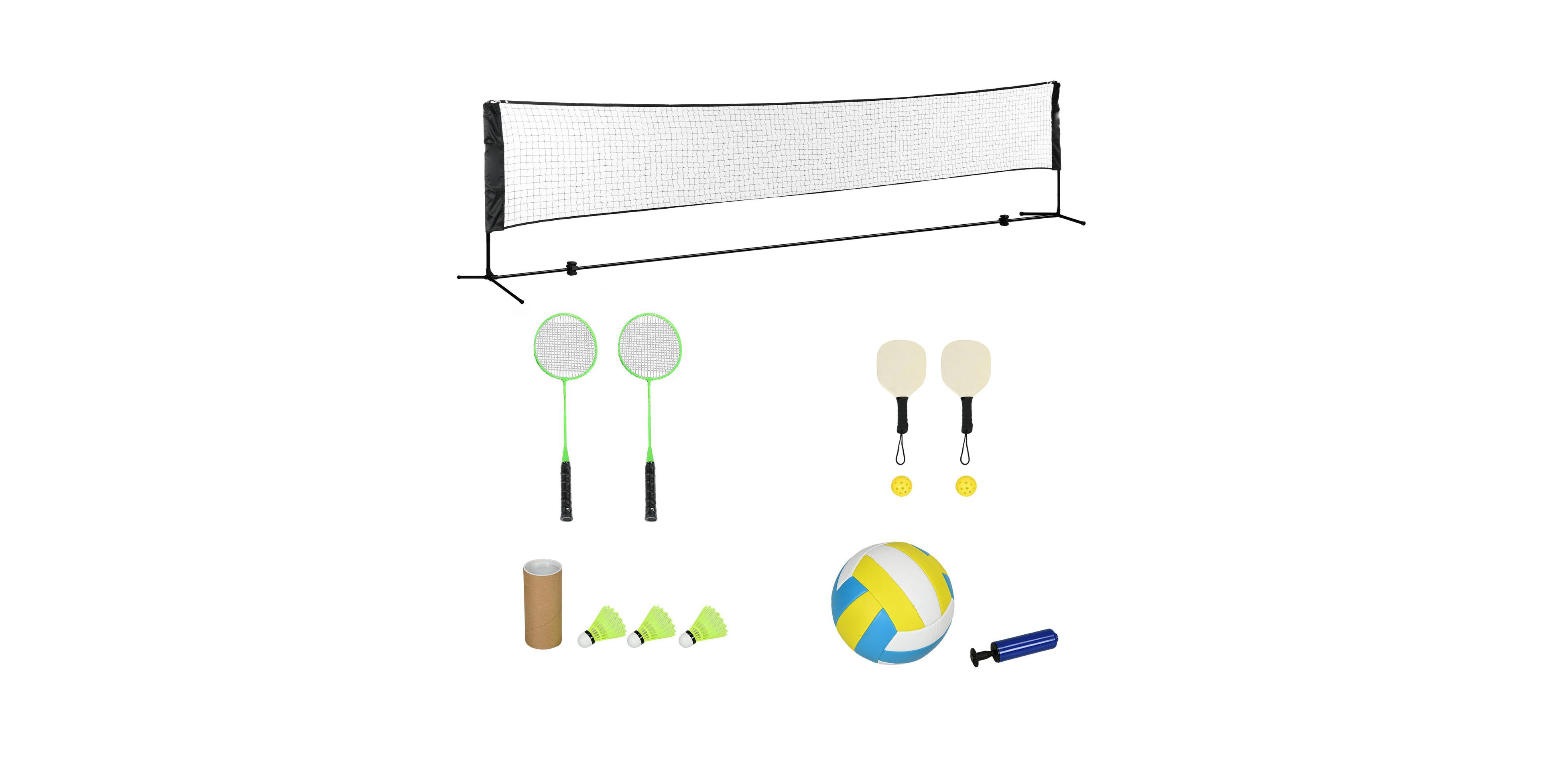 Glintex 17-ft Portable Badminton, Volleyball and Pickleball Set with Adjustable Net