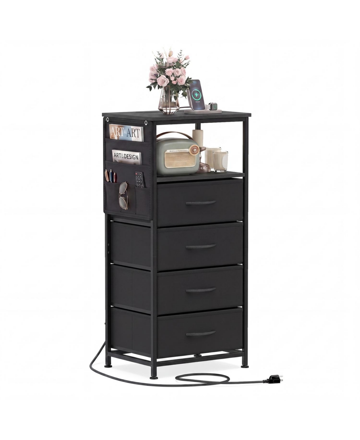Mecale Nightstand with Integrated Charging Station 34" Modern Bedside Table Rustic