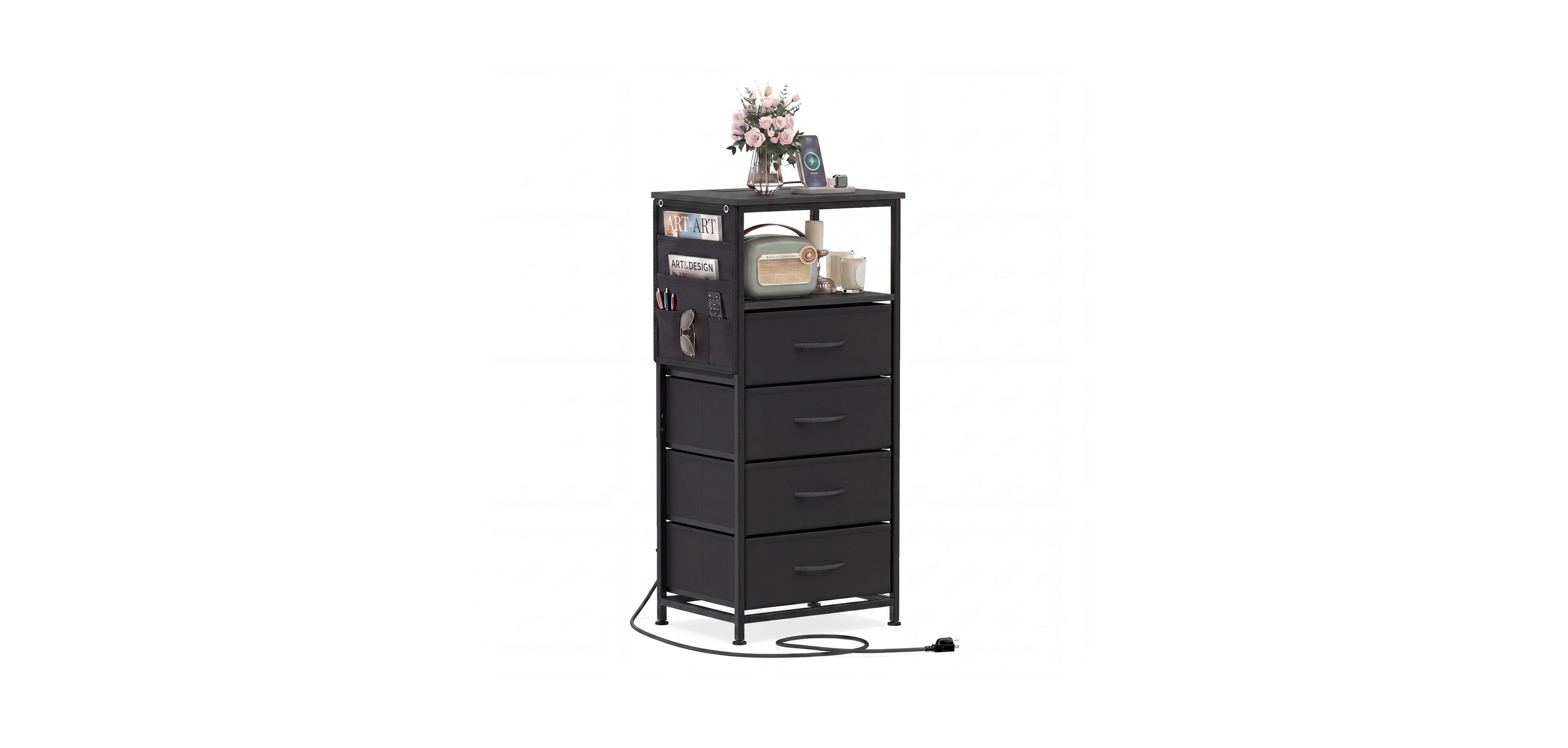 Mecale Nightstand with Integrated Charging Station 34" Modern Bedside Table Rustic