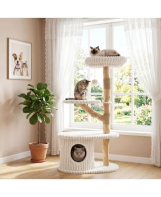 41in Modern Cat Tower with Real Wood Branches