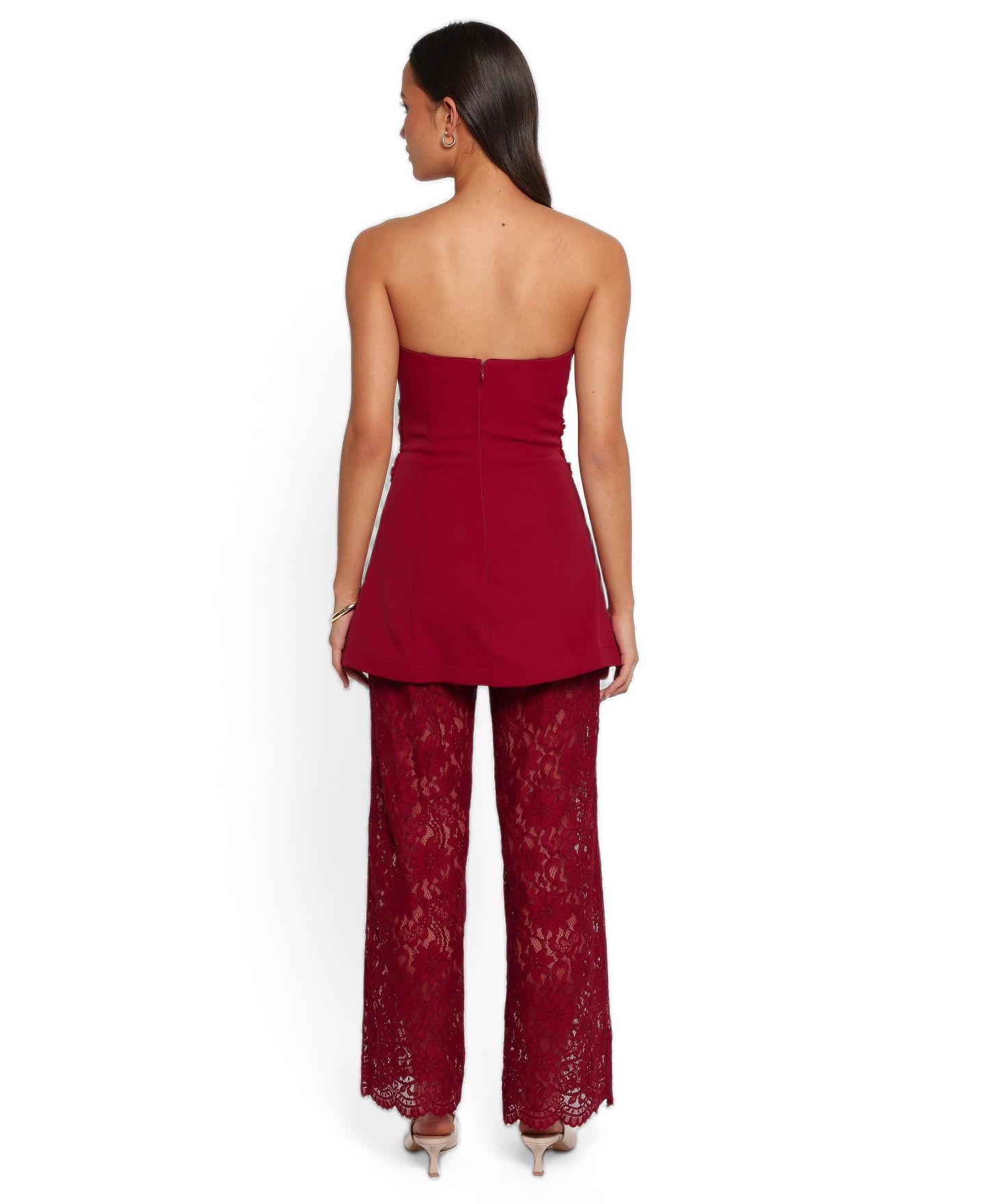 Женский комбинезон Petal and Pup Athena Strapless Lace Wide-Leg Jumpsuit, цвет: Сангрия красный — фото 2