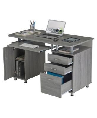 Wood with 2 Drawers, Keyboard Shelf and 2 Cabinets Office Desk