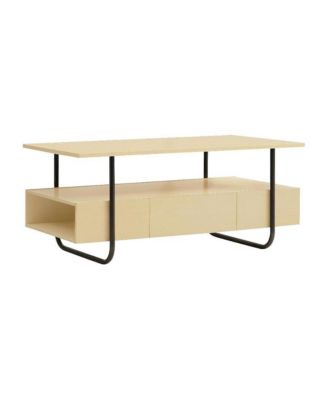 Wood Storage Coffee Table with Metal Frame and Composite Board Surface