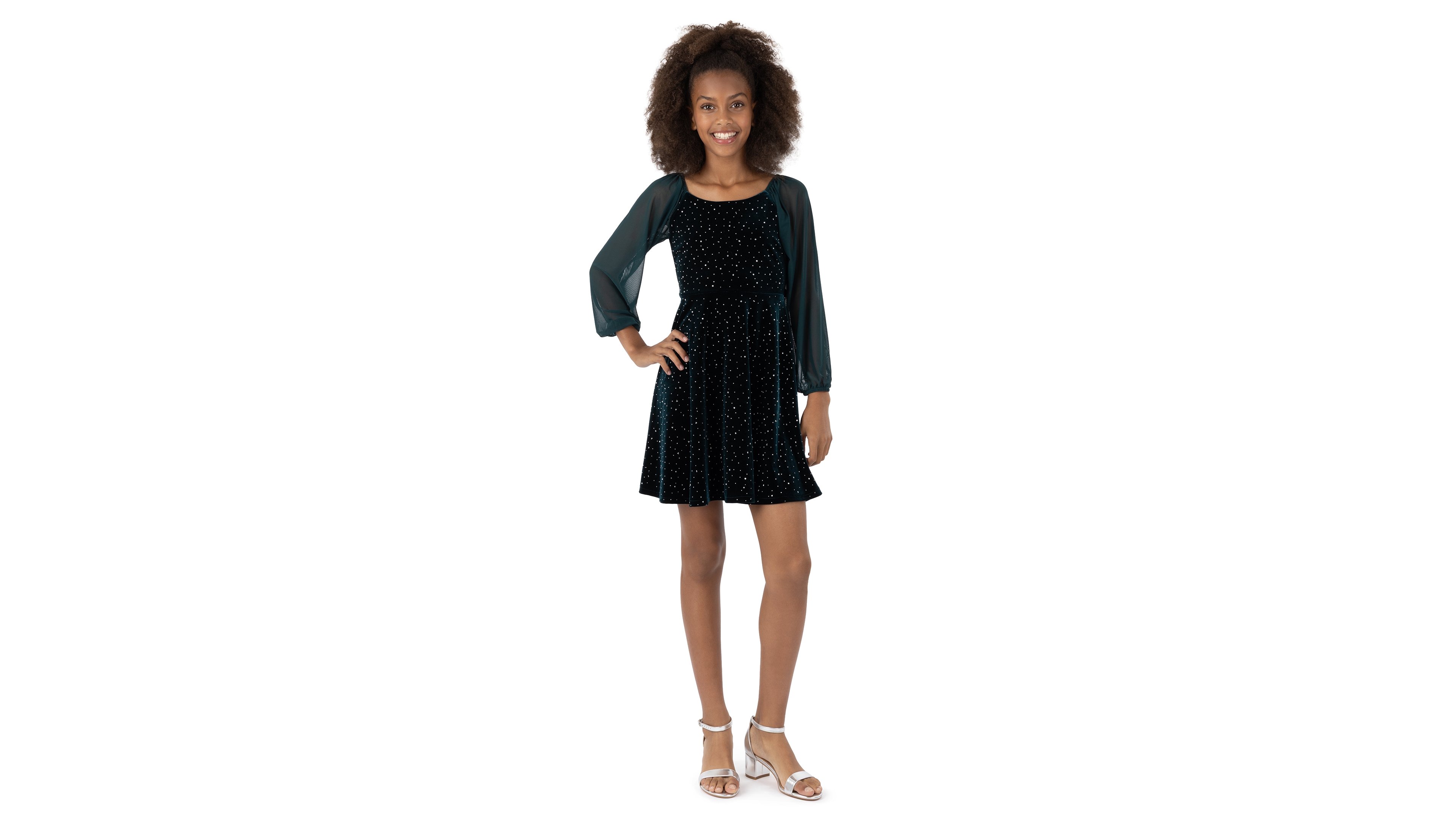 Speechless Girls' 7-16 Long-Sleeve Velvet Fit-and-Flare Dress