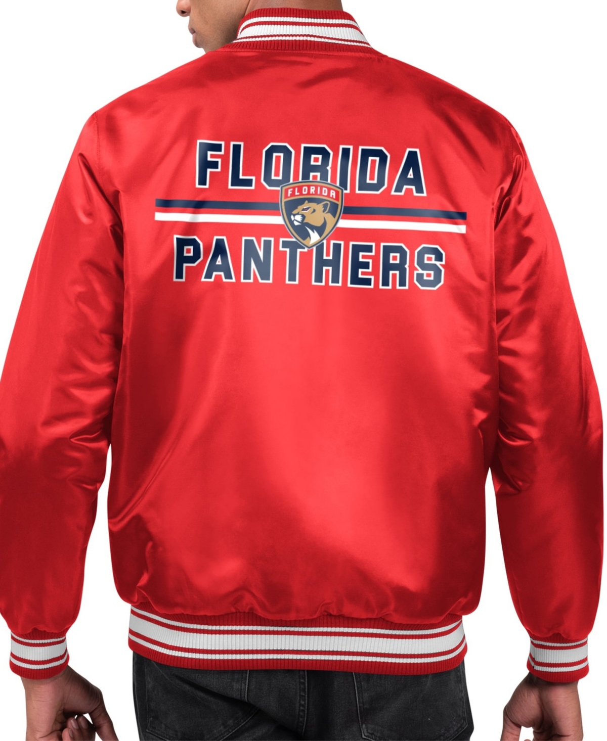 Starter Men's Red Florida Panthers Printed Team Logo Satin Varsity Full-Snap Jacket - Red