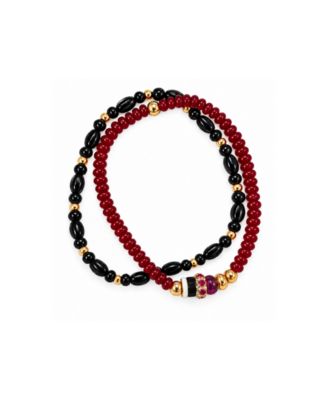 Cubic Zirconia Gold-Tone Beaded Stretch Bracelet, 2-Piece Set