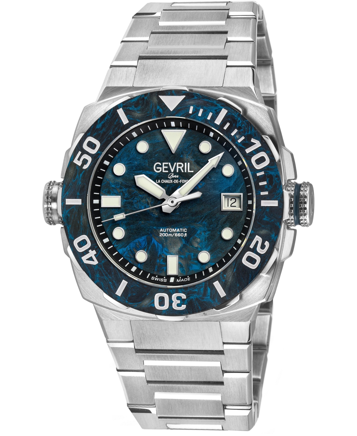 Gevril Men's Swiss Automatic Fortuna Silver Stainless Steel Bracelet Watch, 42mm - Silver