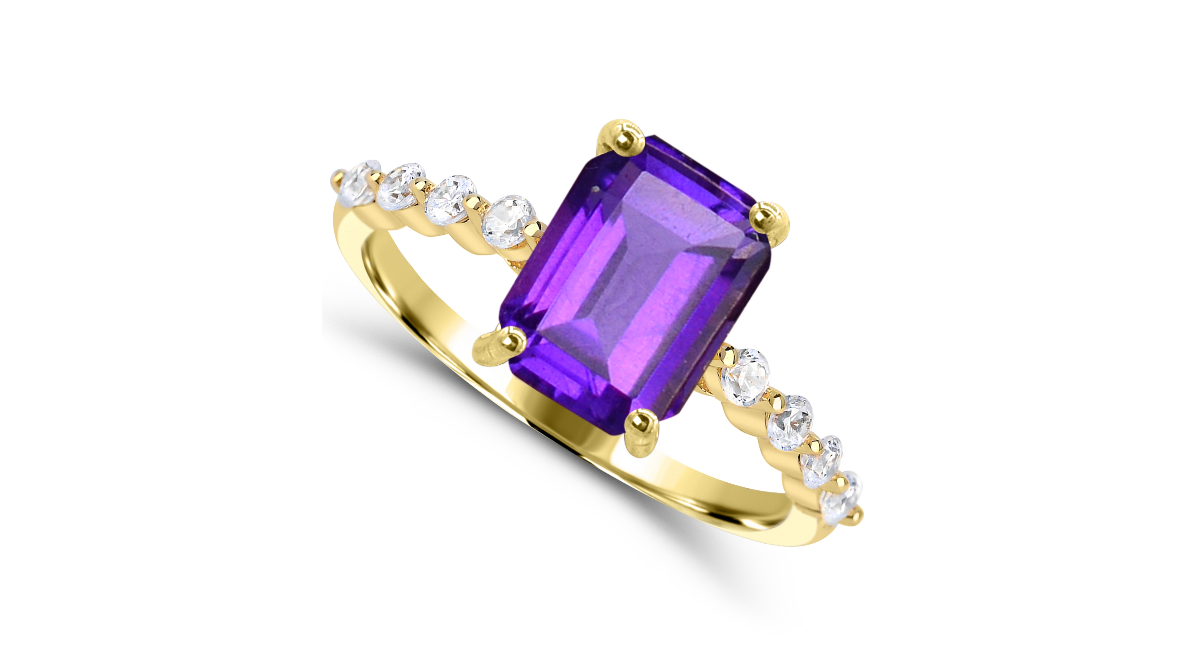 Amethyst Cocktail & Statement Ring (1-1/5 ct. t.w. Amethyst and 1/10 ct. t.w. White Topaz) in 14k Gold-Plated Sterling Silver