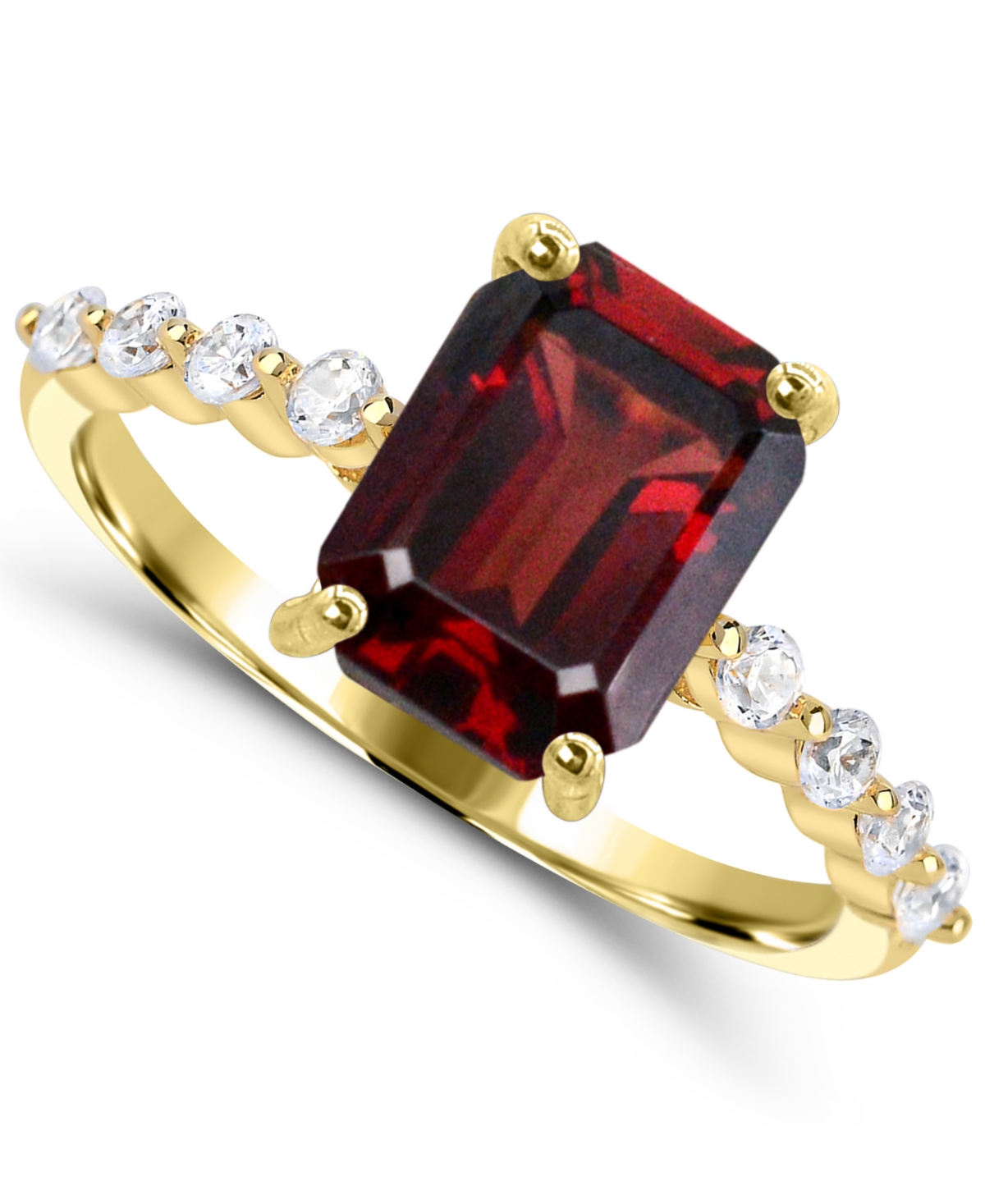 Macy's Garnet (1-1/5 ct. t.w.) and White Topaz (1/10 ct. t.w.) Cocktail Ring in 14k Gold-Plated Sterling Silver - Red