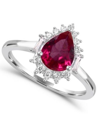 Lab-Grown Ruby and Lab-Grown White Sapphire Halo Ring (7/8 ct. t.w. Ruby, 3/8 ct. t.w. Sapphire) in 14k Gold-Plated Sterling Silver