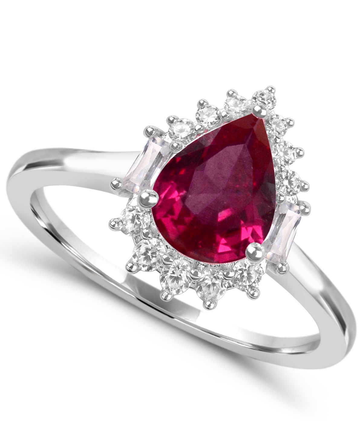 Macy's Lab-Grown Ruby and Lab-Grown White Sapphire Halo Ring (7/8 ct. t.w. Ruby, 3/8 ct. t.w. Sapphire) in 14k Gold-Plated Sterling Silver - Red