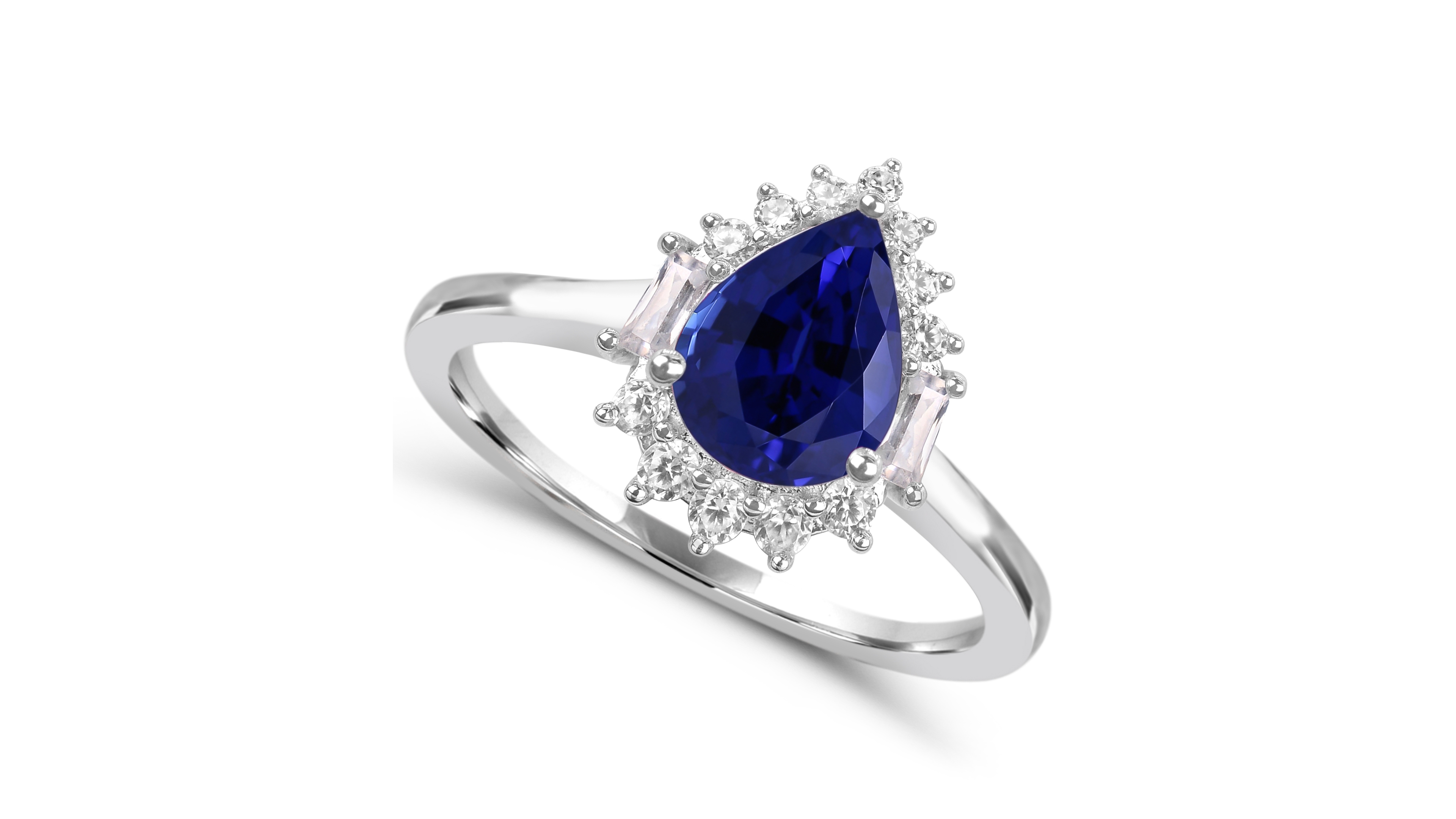 Macy's Lab-Grown Blue Sapphire Halo Teardrop Ring (7/8 ct. t.w.) with Lab-Grown White Sapphire in 14k Gold-Plated Sterling Silver