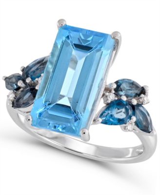 Sky Blue and London Blue Topaz with Diamond Accent Ring (4-1/4 ct. t.w.) in Sterling Silver
