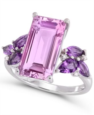 Rose de France (2-3/4 ct. t.w.), Amethyst (3/4 ct. t.w.) and Diamond Accent Ring in Sterling Silver
