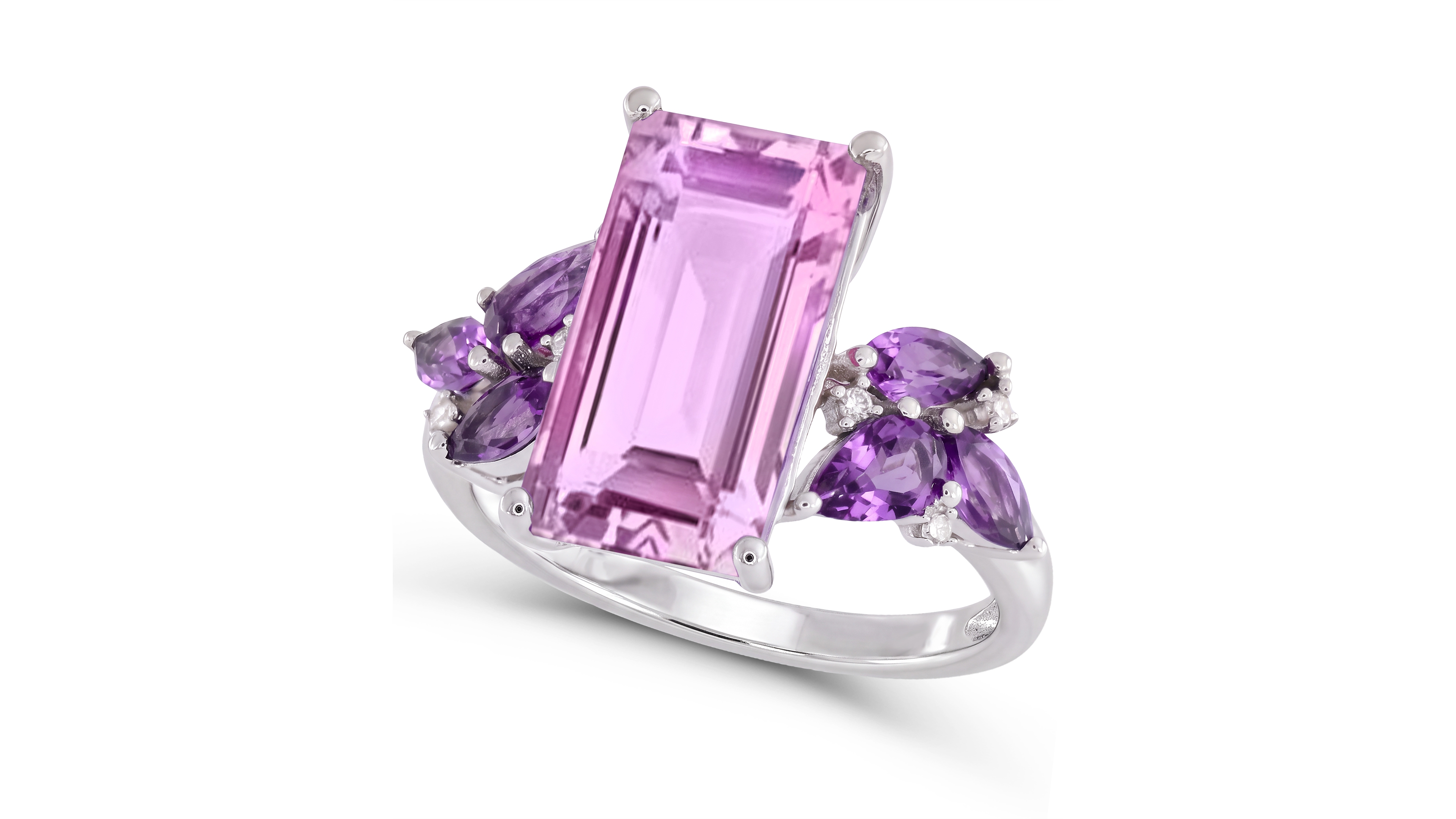 Macy's Rose de France (2-3/4 ct. t.w.), Amethyst (3/4 ct. t.w.) and Diamond Accent Ring in Sterling Silver