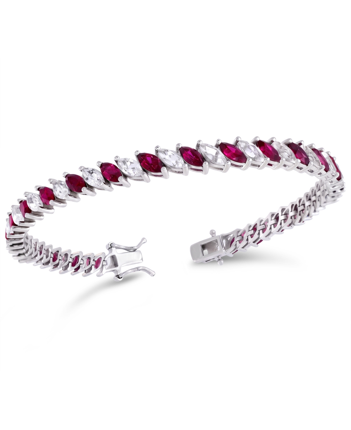 Macy's Lab-Grown Ruby and Lab-Grown White Sapphire Tennis Bracelet (7 ct. t.w. Ruby, 7-1/4 ct. t.w. White Sapphire) in Sterling Silver - Red