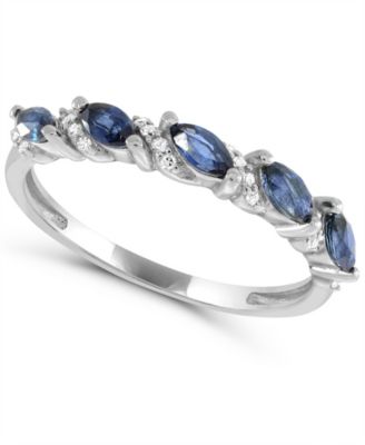 Lab-Grown Blue Sapphire and Lab-Grown White Sapphire Stackable Band Ring (1/2 ct. t.w. and 1/5 ct. t.w.) in Sterling Silver