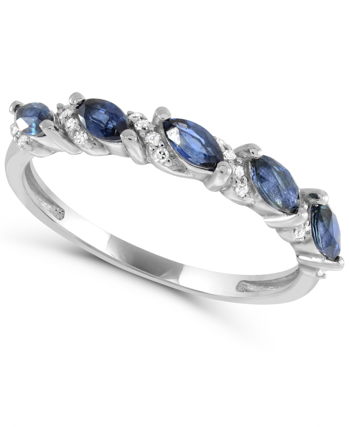 Macy's Lab-Grown Blue Sapphire and Lab-Grown White Sapphire Stackable Band Ring (1/2 ct. t.w. and 1/5 ct. t.w.) in Sterling Silver - Blue