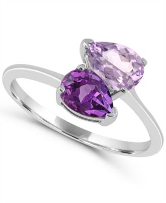 Amethyst and Rose de France Teardrop High Polished Ring (1/2 ct. t.w. Amethyst, 1/2 ct. t.w. Rose de France) in Sterling Silver