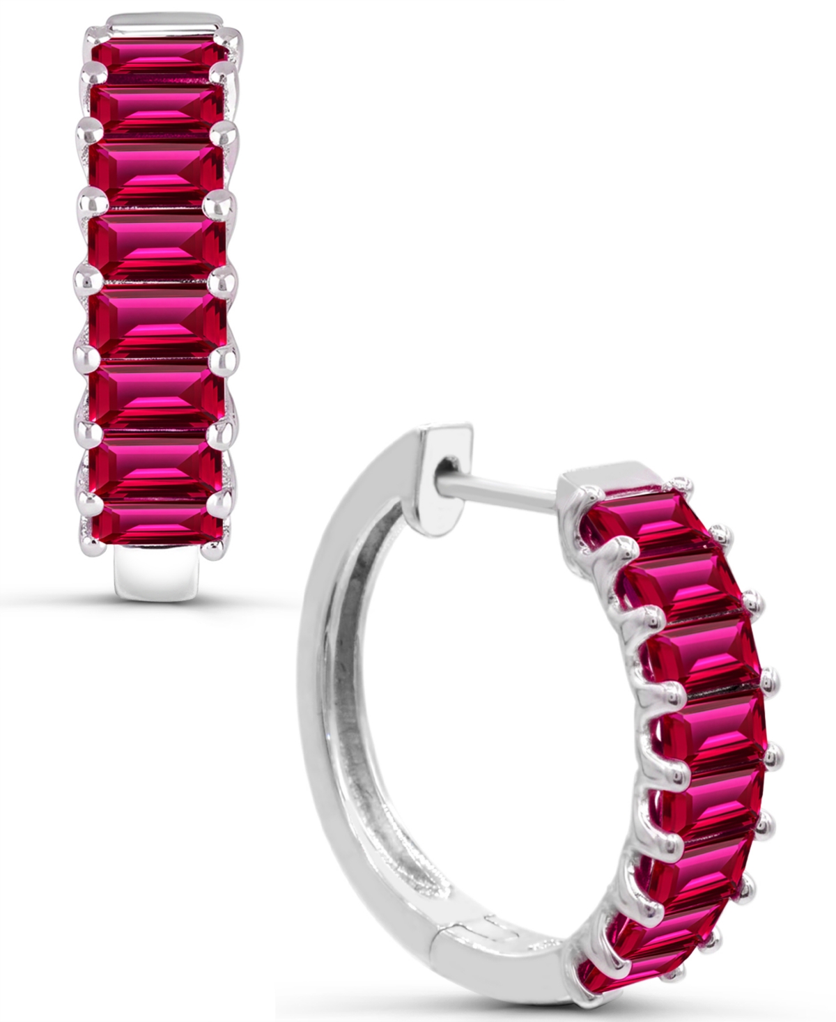 Macy's Lab-Grown Ruby Hoop Earrings (2-1/5 ct. t.w.) in Sterling Silver - Red