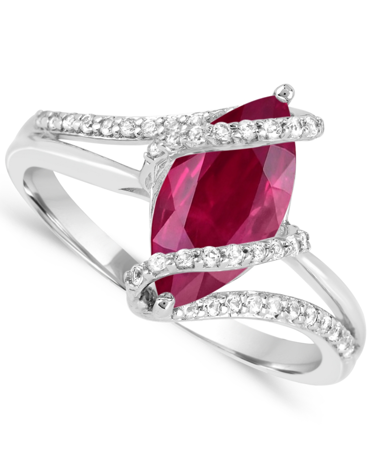 Macy's Lab-Grown Ruby and Lab-Grown White Sapphire Ring (1-3/4 ct. t.w. Ruby, 1/3 ct. t.w. White Sapphire) in Sterling Silver - Red