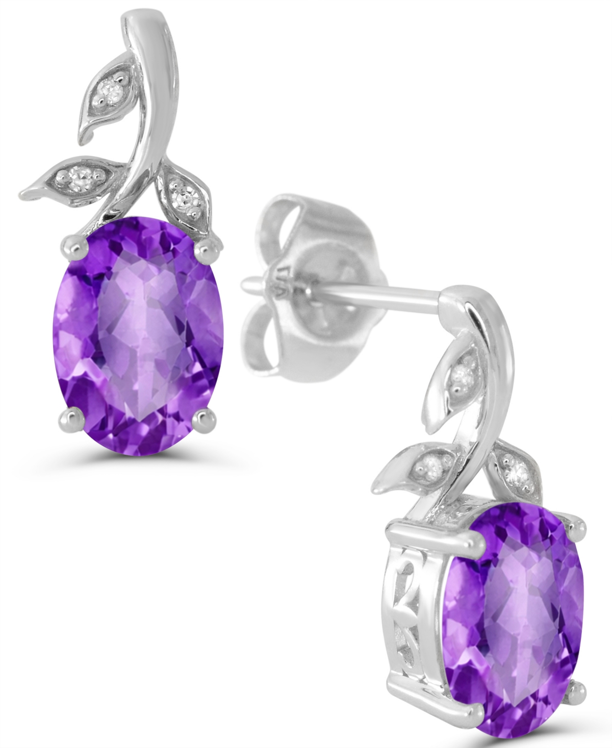 Macy's Amethyst and Diamond Accent Drop Earrings (1-1/8 ct. t.w.) in Sterling Silver - Purple