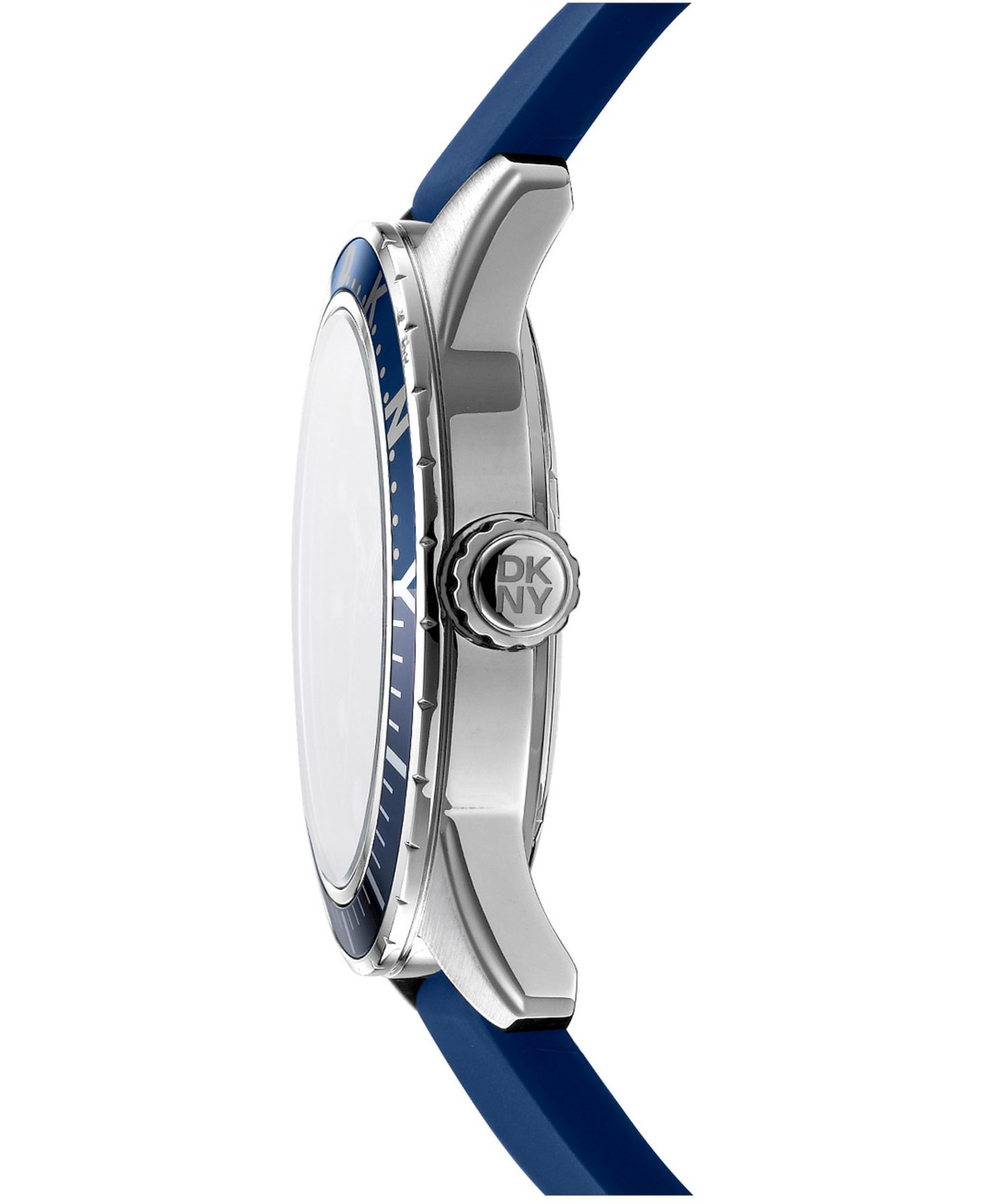 Мужские часы DKNY Quartz Water-Resistant, Dark Blue Silicone Strap, 42mm, цвет: Серебряный — фото 3