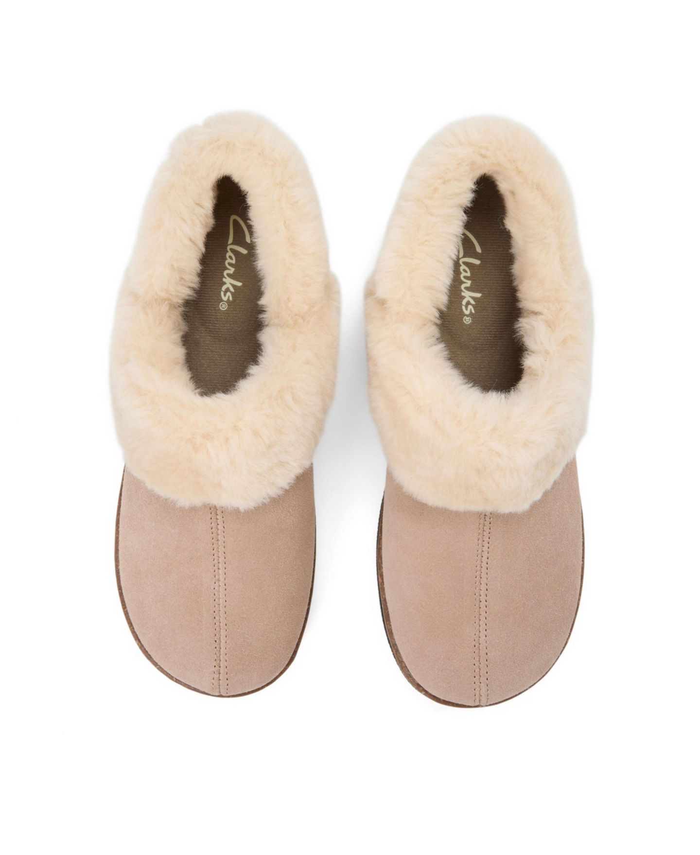 Женские тапочки Clarks Suede Ankle Boot Faux Fur Trim Slippers, цвет: Серо-коричневый — фото 4