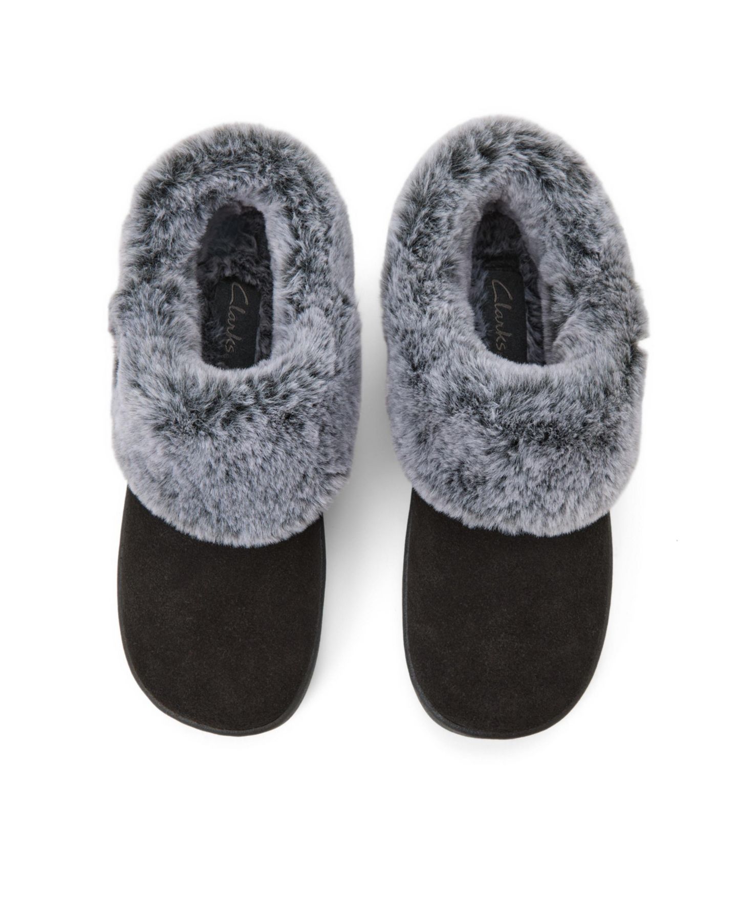 Женские сабо Clarks Suede Clog With Tipped Faux Fur Cuff and Button Detail Slippers, цвет: Чёрный — фото 4