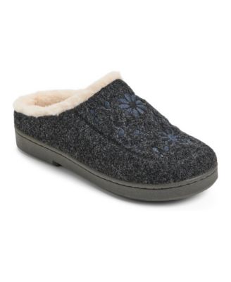 Women's Felted Clog With Faux Fur Cuff and Embroidery Detail Slippers
