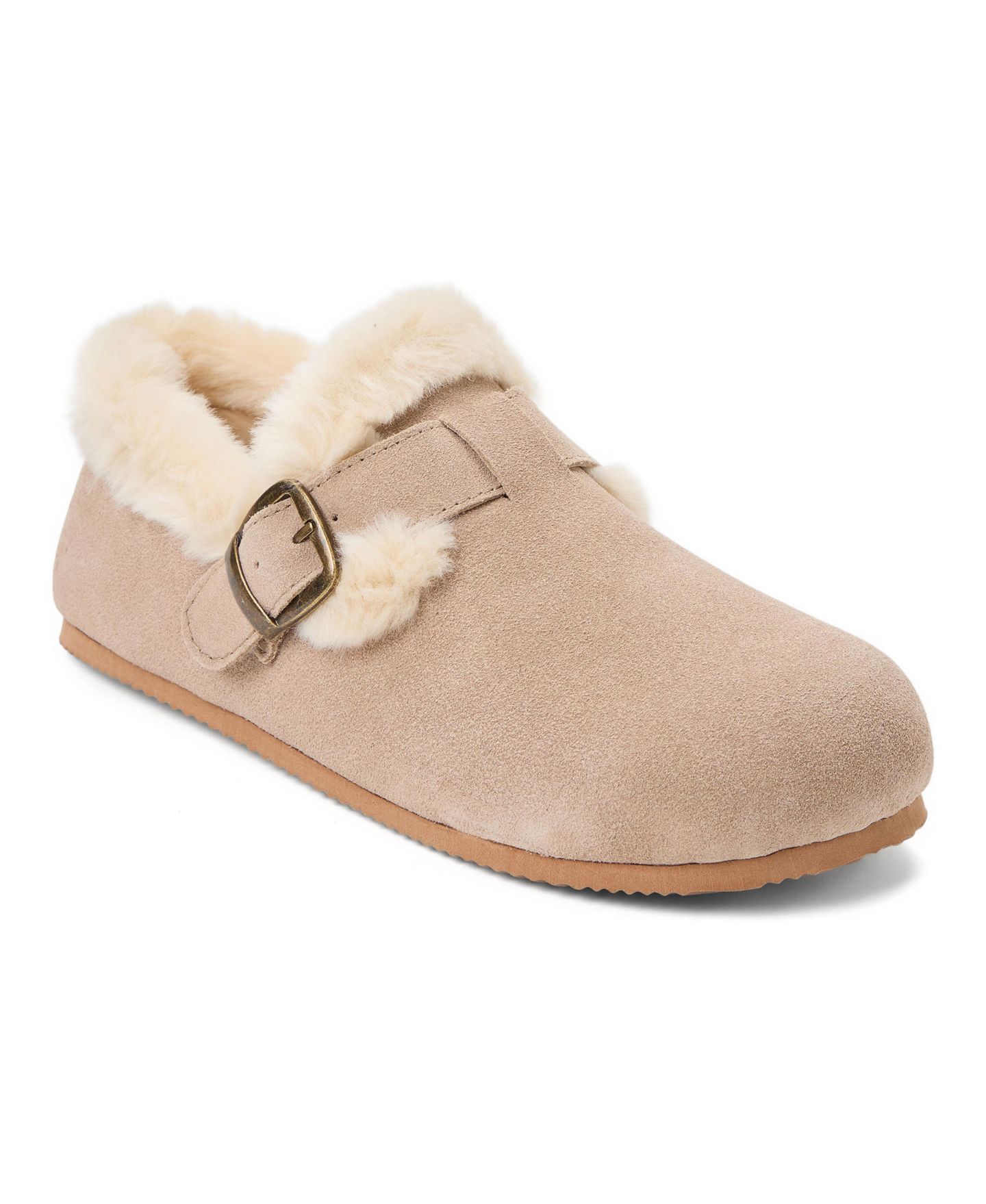 Женские тапочки Clarks Genuine Cow Suede Buckle Closed Back Slippers, цвет: Серо-коричневый — фото 1