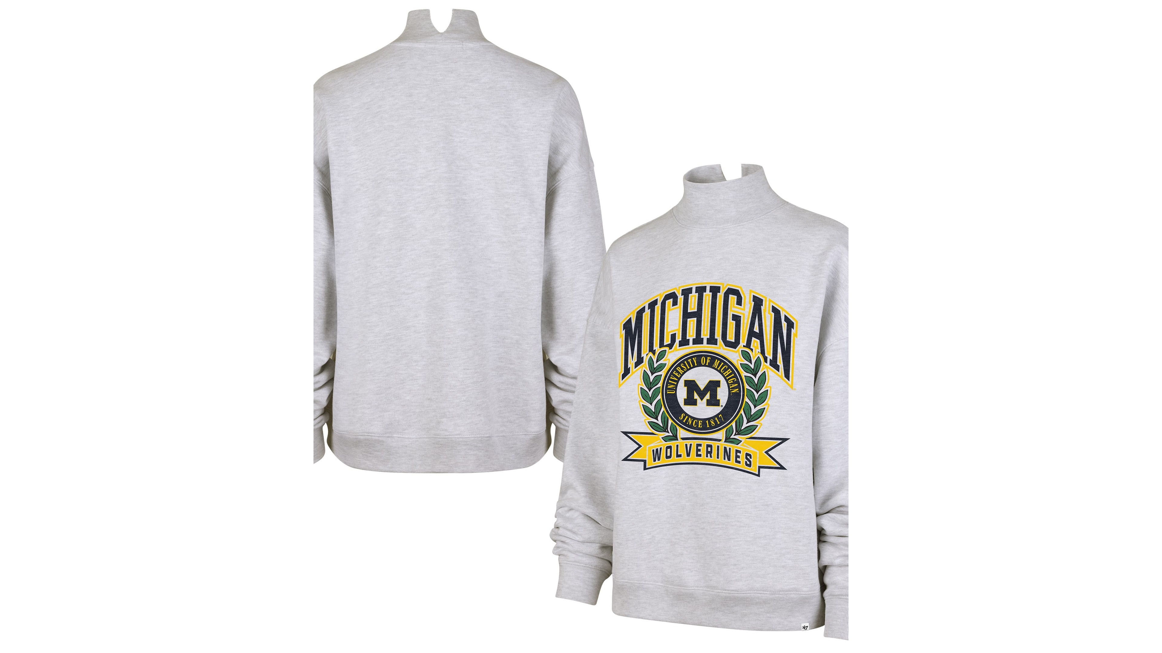 '47 Brand Women's Gray Michigan Wolverines Laurel Arch Mock Neck Sweatshirt