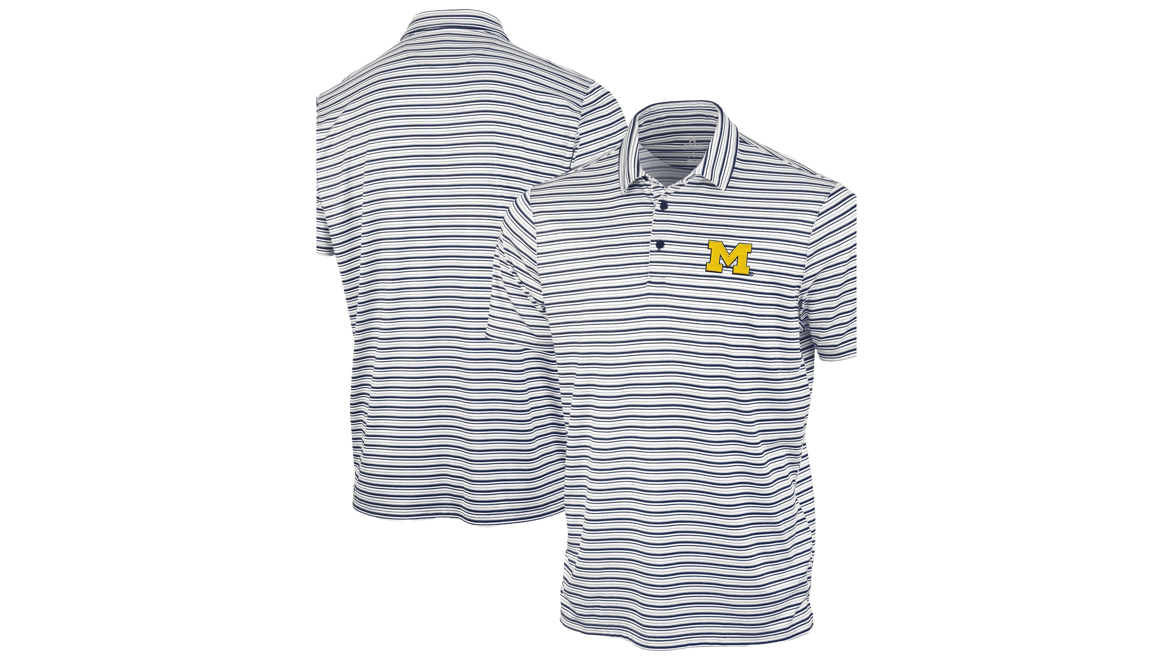 Antigua Men's Navy Michigan Wolverines Space Stripe Polo Shirt
